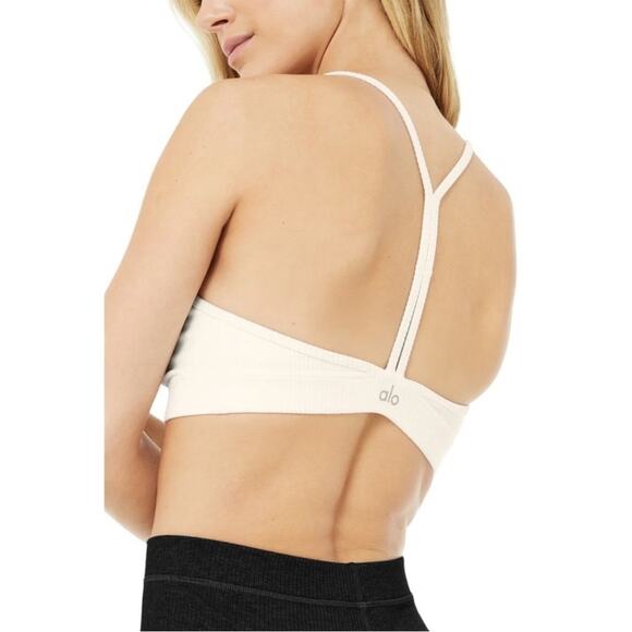 Alo Yoga Ribbed Blissful Bra ivory cream Y-back - Picture 4 of 8